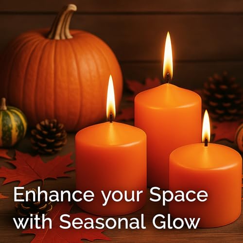 Image of Stonebriar Unscented Pillar Candles - 35 Hour Burn Time, Long-Lasting Wax Candles for Weddings, Holidays, Home Decor & Special Events, Pack of 6, Orange, 3 inch x 4 inch