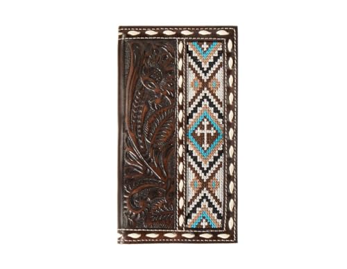Nocona Belt Co. Men's Rodeo Floral Embossed Cross Embroidered Wallet, Brown