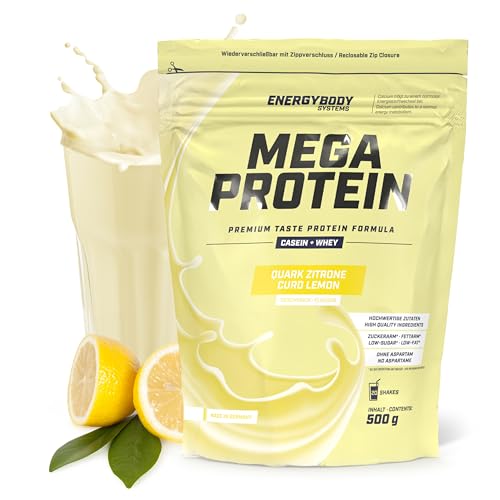 Energybody Mega Protein 'Quark-Zitrone' 500 g/Mehrkomponenten Protein Pulver mit Casein Whey Mix als Eiweiss Protein Pulver/Eiweiß Shake ohne Aspartam/Eiweißpulver / 20 Portionen