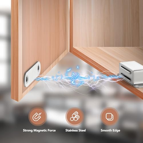 Image of Ravinte 16 Pack Silver Magnetic Door Catch, Brushed Satin Nickel Cabinet Magnets, Strong Magnetic Catch Latch for Kitchen Cabinets, Drawers & Cupboards, Stainless Steel Closures