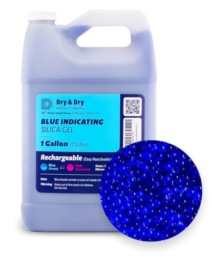 Dry & Dry Blue Indicating Silica Gel Beads(Industry Standard 3-5 mm) - Reusable Desiccant Silica Beads(Blue to Pink) - 7.5 lbs(1 gallon)