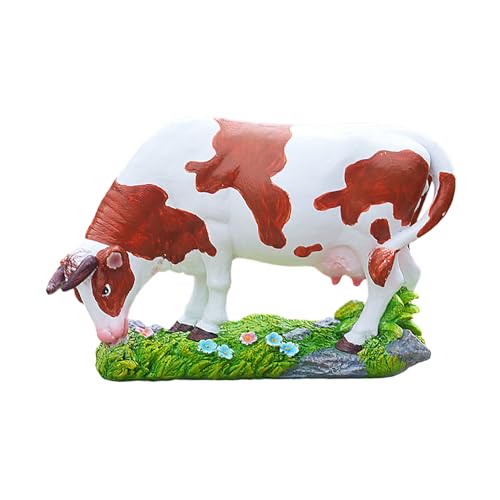 MINGZHE Statua di Vitello di Mucca Decorazione da Giardino Statue da Giardino Decorazione da Esterno Figure di Animali Statua Figurine di Mucca in Miniatura per la(incurvato color marrone mucca)