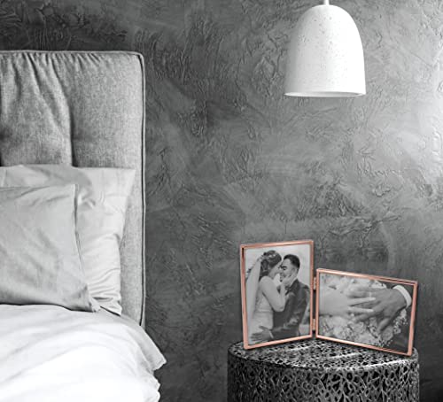 Leadex Vertical Horizontal Combo- Double 5 By 7 Inch Rose Gold Plated Metal Folding Picture Frames-(1 Landscape And 1 Portrait Style) (Rose Gold) #TOP1