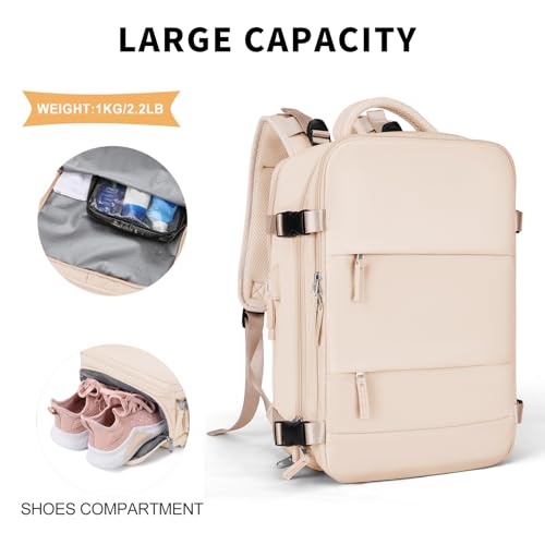 Image of coowoz Travel Backpack For Women Men,Carry On Backpack,Hiking Backpack Waterproof Outdoor Sports Rucksack Casual Daypack Travel Essentials(Beige)