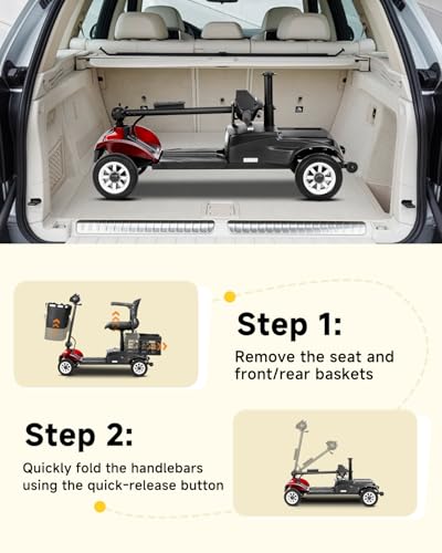 Image of 4 Wheel Mobility Scooter for Seniors & Adults with Dual Baskets, 12AH Long-Range Battery, 300LBS+ Weight Capacity, Comfortable Seat for Daily Use with 2-in-1 Phone & Cup Holder (Black-Red)