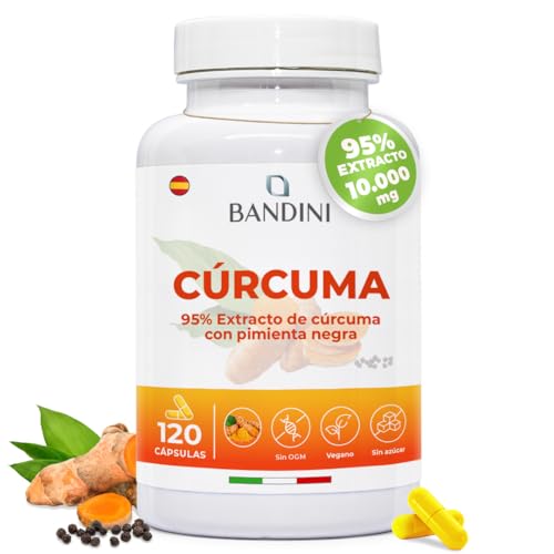 Bandini® Cúrcuma 120 cápsulas/4 meses de suministro | 700 mg por cápsula a partir de un 95% de extracto de curcuma + piperina de pimienta negra | 100% vegano y sin aditivos