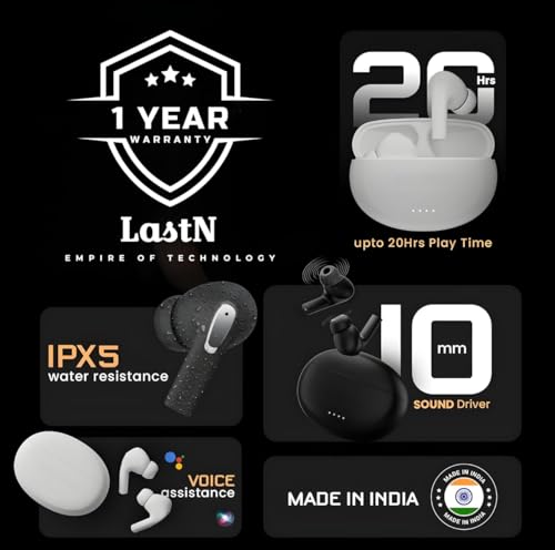 Image of LastN NM-BD67 True Wireless Earbuds 20H Music time, 90H Playtime, Fast Charging, BT v5.0 with Water Resistance
