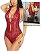 ADOME Women One Piece Lingerie Lace Teddy V Neck Bodysuits Halter Babydoll, Style 1-dark Red, X-Large