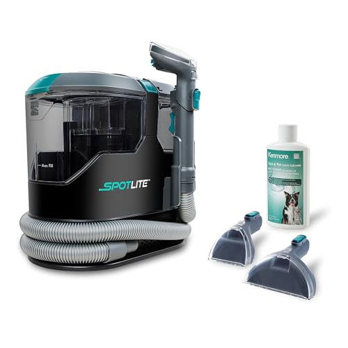 Image of Kenmore KW2001.01 Upgrade SpotLite Portable Carpet Spot Cleaner & Pet Stain Remover, 17Kpa Powerful Suction with Versatile Tools for Upholstery, Couches, Car and Auto Detailer, Black