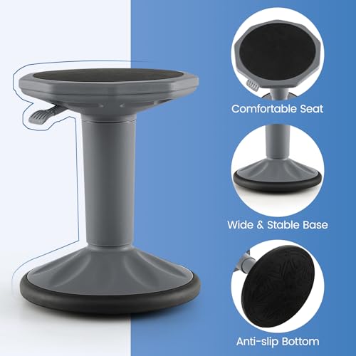 Image of Giantex Wobble Stools for Classroom Seating - Wiggle Stool with Adjustable Height, 24 inch Active Learning Stool, Sitting Balance Chair for School, Office Stand Up, Flexible Seating Wobble Chair, Grey