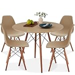 Best Choice Products 5-Piece Dining Set, Compact Mid-Century Modern Table & Chair Set for Home, Apartment w/ 4 Chairs, Plastic Seats, Wooden Legs, Metal Frame - Beige/Walnut