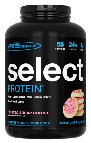 Image of PEScience Select Protein Powder, Whey and Casein Blend, Lean Protein Powder for Women and Men, Low Calorie, Low Carb, Keto Friendly, Gluten Free, Frosted Sugar Cookie - 55 Servings