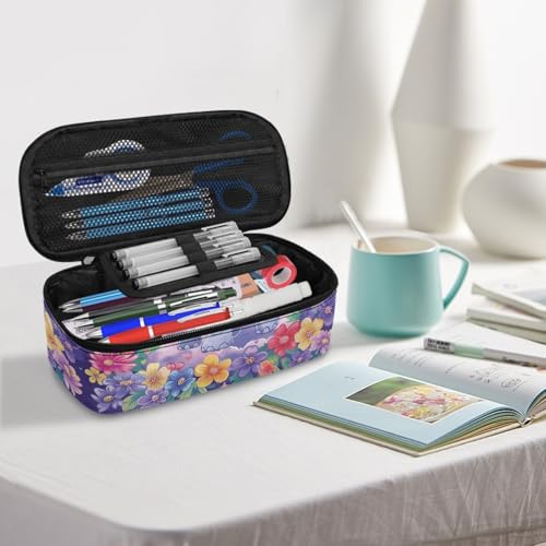 Image of Elephant Baby Flower Pencil Case for Girls Large Pencil Pouch for Kids Butterfly Rainbow Pencil Bag for Children Cute Pencil Box for Boys Students Pencil Organizer Handbag for Study