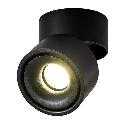 Dr.lazy Indoor 10W LED Spotlight 360°Adjustable Ceiling Spots Downlight/Surface Mounted COB Lighting LED/10X10CM/Aluminum Wall Lamp or Spot Light (Black-4000K)