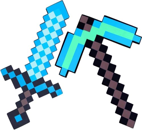 Pickaxe Sword Toys Kids Game Role-Play Sword and Pickaxe Combo Axe Shovel Game Swords Pick Foam Weapon Action Figure Accessory for Halloween Christmas Video Game Fans (blue)