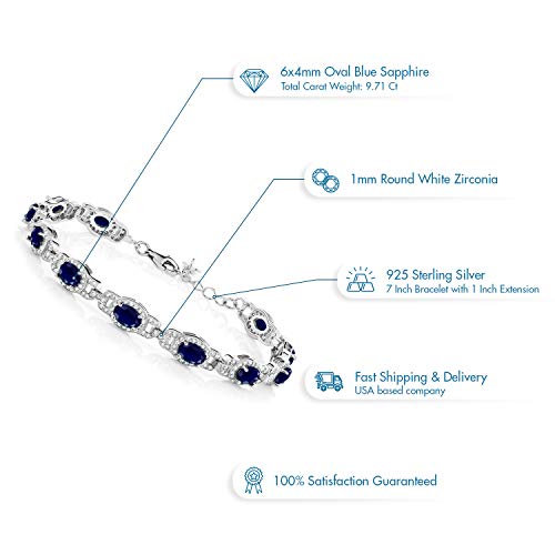 Gem Stone King 925 Sterling Silver Blue Sapphire Tennis Bracelet For Women (9.71 Cttw, Gemstone Birthstone, 7 Inch With 1 Inch Extender) #TOP4