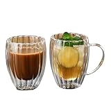 Genérico vasos de cristal Stripe Double Wall Glass Cup Heat Resistant Water Cups Transparant Juice Coffee Drinkware Mug(350ml,2pcs)