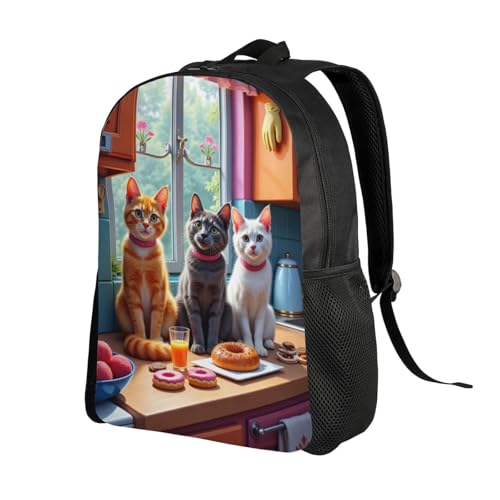 Comfort Fit Unisex Cats Kitchen Donuts and Fruit Backpack Durable for Daily Commute Travel Adventures 16 Inch2