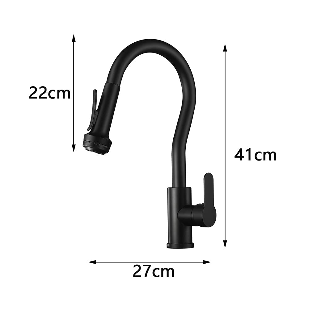 Grifo Monomando Todo Cobre Grifo de Cocina Tanque de Agua fría y Caliente manija única Orificio único Giratorio Salpicaduras y Grifo de Lavabo extraíble Negro
