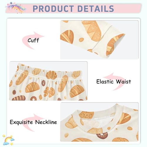 Cute Bread Pattern Cute Pajama Sets Long Sleeve Top and Pants, Snug Fit Sleepwear for Night Wears4