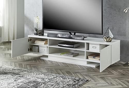 MMT Furniture LED TV Stand Cabinet Unit with Blue LED Lights -TV Console & Entertainment Unit with Storage - Gloss Finish - Modern TV Shelf Desk for up to 80 inches LED LCD Plasma Flat Screens(White)