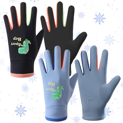 MLPKOI 2 Paires Gants Enfant, Moufles Enfant, Gants d'hiver imperméables, Ggants de Ski Enfants Moufles Chaud Hive, Thermiques, pour Vélo Équitation...
