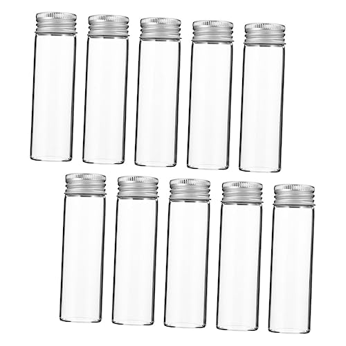 FUNOMOCYA 10pcs Glass Bottle Laboratory Test Tube Wish Bottles Spice Containers Candy Storage Tubes Sample Bottles Cosmetics Bottle Transparent Test Tubes Tea Storage Bottle Aluminum Silver