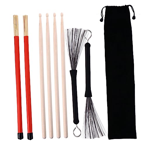 Set de accesorios para batería BESPORTBLE 9 piezas con baquetas de madera, cepillos de alambre y cepillos de jazz para percusión miniatura 1