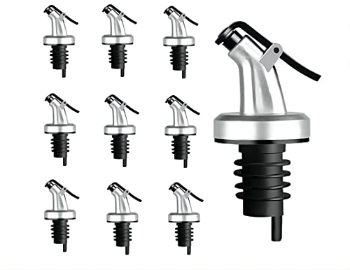 Olive Oil Spouts, Oil Vinegar Bottle Stopper Spout Leakproof Nozzle Dispenser Wine Pourer forOil, Vinegar, Olive Oil, Salad, Wine, Etc (Silver-10pcs)