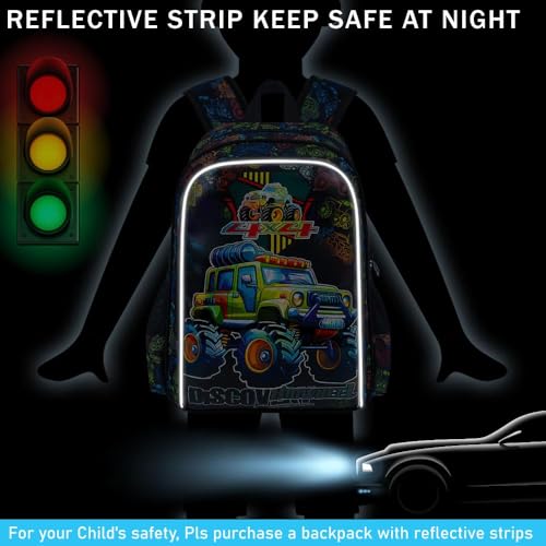 gxtvo 3PCS Boys Truck Backpack, 16" Kids Car Bookbag with Lunch Box, Water Resistant Elementary Preschool Toddler School Bag3