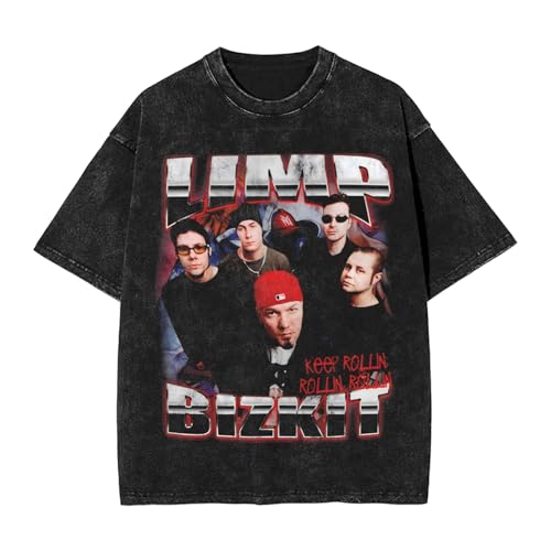 Shirts Vintage for Men's Cotton Casual Crewneck Short Sleeve Tees Limp Musics Bizkit Hip Hop Y2K Streetwear Loose Tee Tops Men Women Black