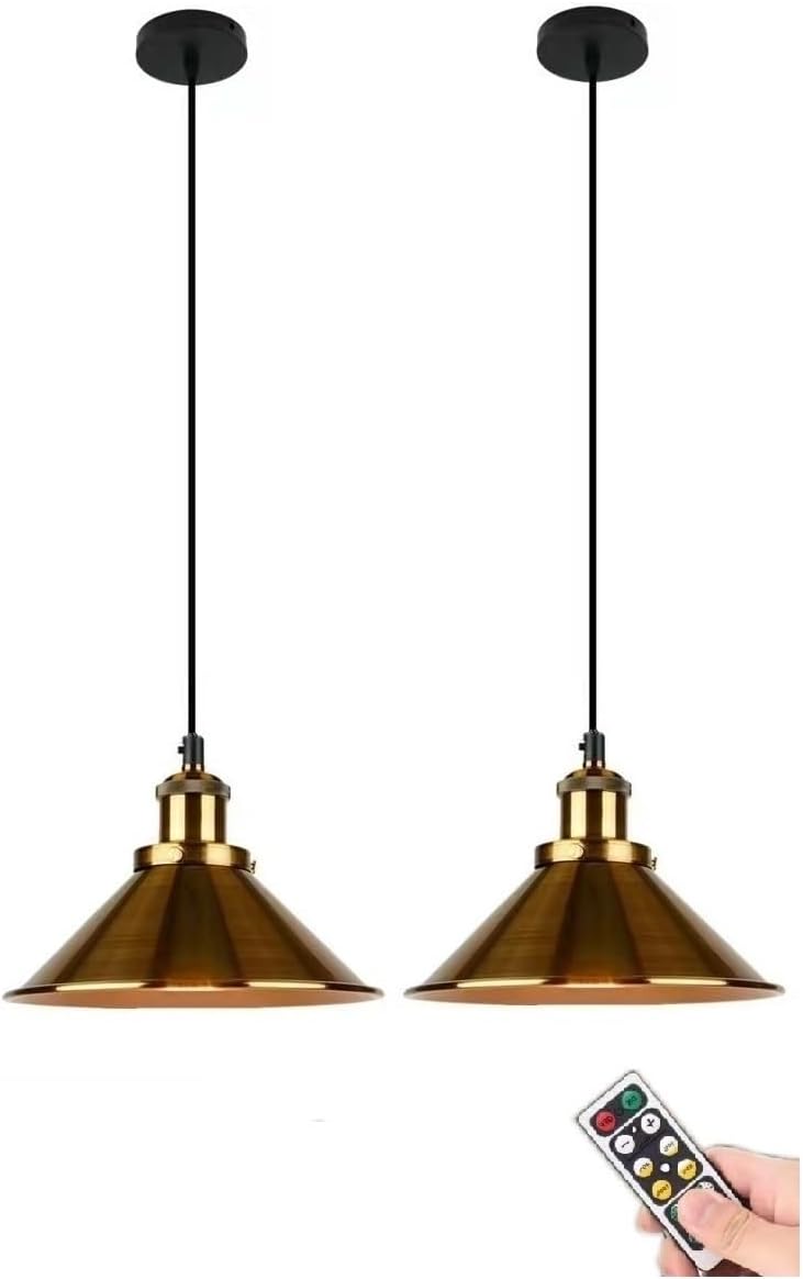 SADOVC 2 Pack Industrial Pendant Lights Battery Operated with Remote