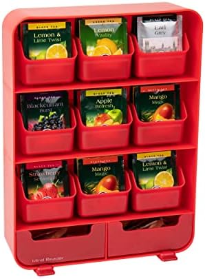 Mind Reader 9 Removable Drawers Tea Bag holder and Condiment Organizer, Red