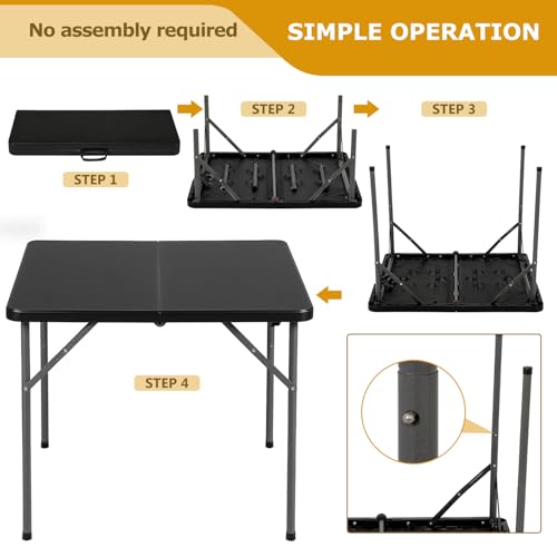Image of FDW 34 inch Folding Card Table Plastic Table Portable Square Height Dining Table Perfect for Party and Parties Backyard Events, Black