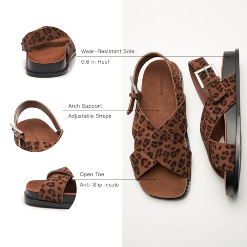 Image of C.Paravano Women Sandals | Women's Slide Sandals | Comfortable Dressy Flat Sandals | Sandals with Arch Support | Adjustable Buckle Slip On