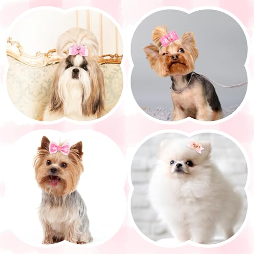 FdcZeyxior 12 peças de laços de pelo de cachorro pequeno com faixas de borracha, laços de cabelo de