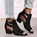 Jefuzh Womens Suede Peep Toe Chunky Heels Ankle Booties with Ankle Strap Cutout Wedge Back Zipper Sandals Dress Walking Boots (Black,8.5,8.5)