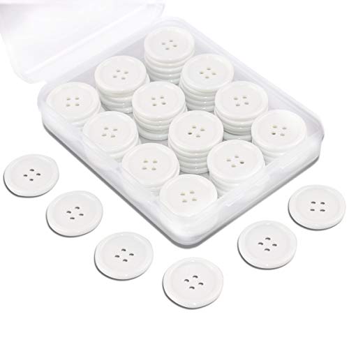 SUNTATOP 80 Pièces Résine Bouton de Base pour l'Ornement de Couture, de Scrapbooking et d'Artisanat Diamètre 25 mm, Blanc Cover