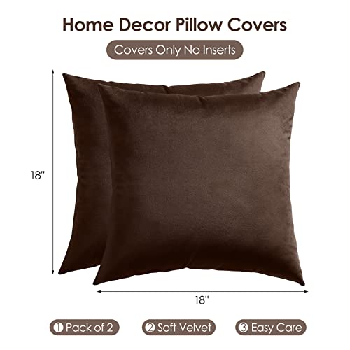 Homelike Moment Throw Pillow Covers 18X18 Set Of 2, Brown Velvet Decorative Couch Pillow Cover Soft Square Cushion Cases For Sofa Bed Car (18X18 Inch, Brown) #TOP2