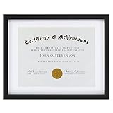 ONE WALL Tempered Glass 11x14 Document Frame with 1 Mat for 8.5x11 Documents Certificate Diploma, Black Wood Picture Photo Frame - Mounting Hardware Included