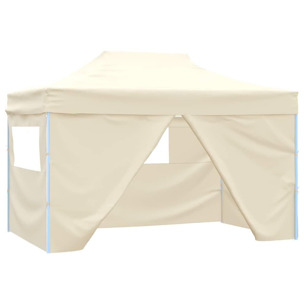 Gazebo pieghevole 3 x 4 m, colore crema, con 4 pareti in acciaio