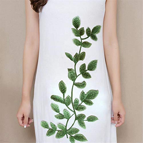 1 Pairs Green Vine Leaf Style Ribbon Flower Lace Trimmings Embroidered Sew Appliques Craft Tee Dress Diy Decal (Green) #TOP2