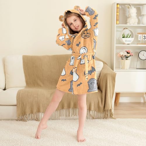 GuoChe Halloween Symbols Pattern Childrens Bathrobes For Girls Girls Robe With Hood4