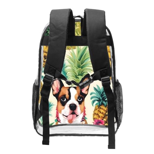 Corgi Hawaiian Pineapple Print Work Travel Stadium Events Transparent Backpack PVC Clear Bag Large Side Pockets2
