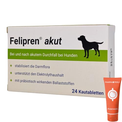 PHARMA PERLE Felipren akut 1x 24 Kautabletten I Diätergänzungsfuttermittel für Hunde I bei und nach akutem Durchfall bei Hunden I Stabilisiert die Darmflora I Spar-Set Plus give-Away