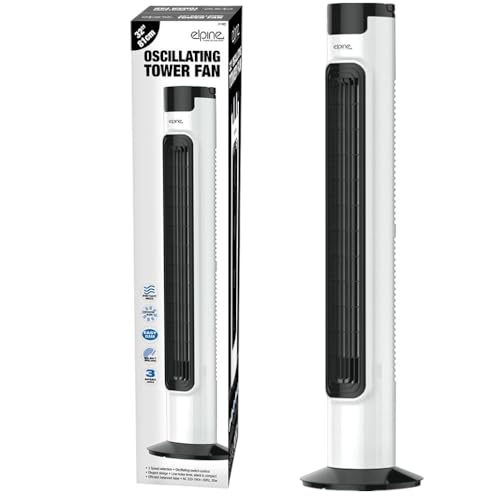 Image of HomeVibe® 32 Inch Oscillating Tower Fan – White/Black, Quiet 3-Speed, Timer, Adjustable Height, Slim Space-Saving Design, Energy Efficient for Home & Office