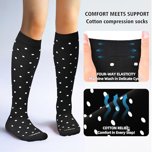 Image of LEVSOX Cotton Compression Socks for Women&Men 20-30mmHg Knee High Cute Support Sock for Nurses Pregnancy Travel