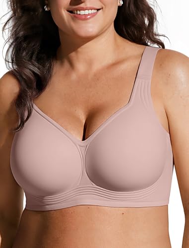 OEAK Womens Wireless Jelly Bra Plus Size Supportive Seamless Bras Full Coverage Push Up Comfortable No Underwire Tshirt Bras Dusty Rose 3XL