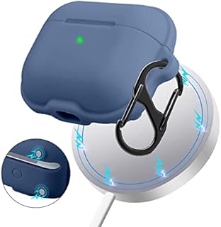 leQuiven Magnetic Case for AirPods 3 Generation 2021 with Wireless Support, Rugged Case with Carabiner for Airpods 3, [Front Visible LED] Silicone Shockproof Cover Earphone Accessories (Blue)