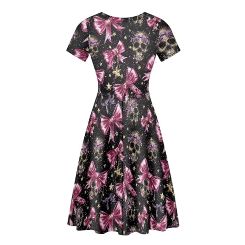 Image of HUGS IDEA Womens Puffy Swing Midi Dress Round Neck Short Sleeve Party A-Line Dresses